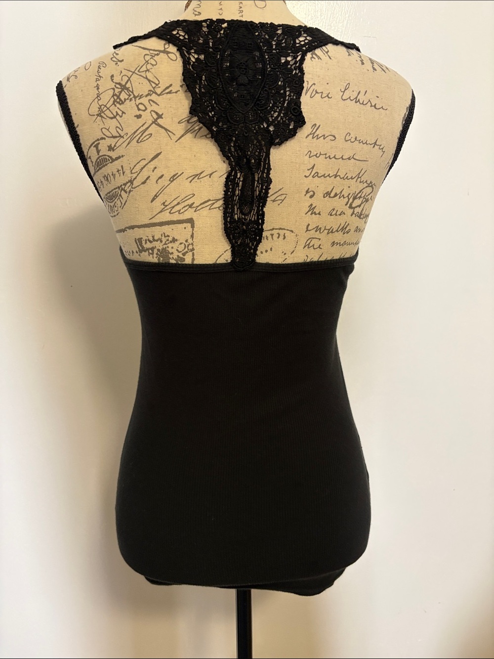 Free People *Black Ribbed Tank with Crochet Lace Racerback